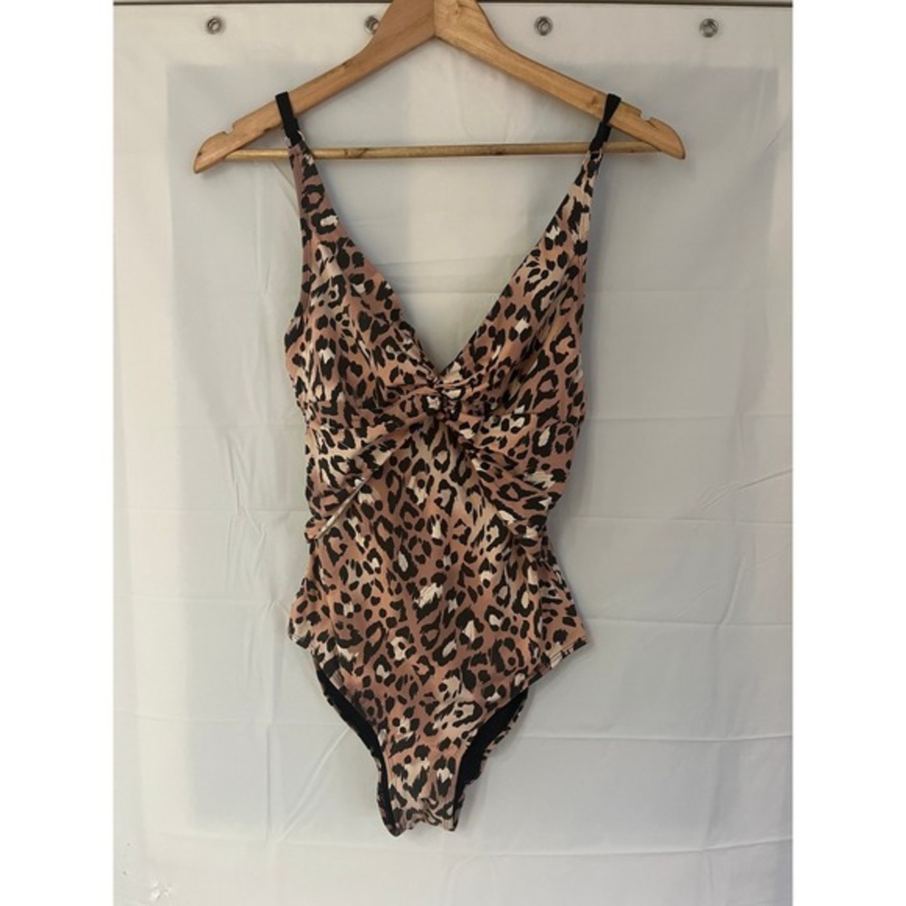 Leopard Print Twist Front One Piece Swimsuit Pink Black Size 6